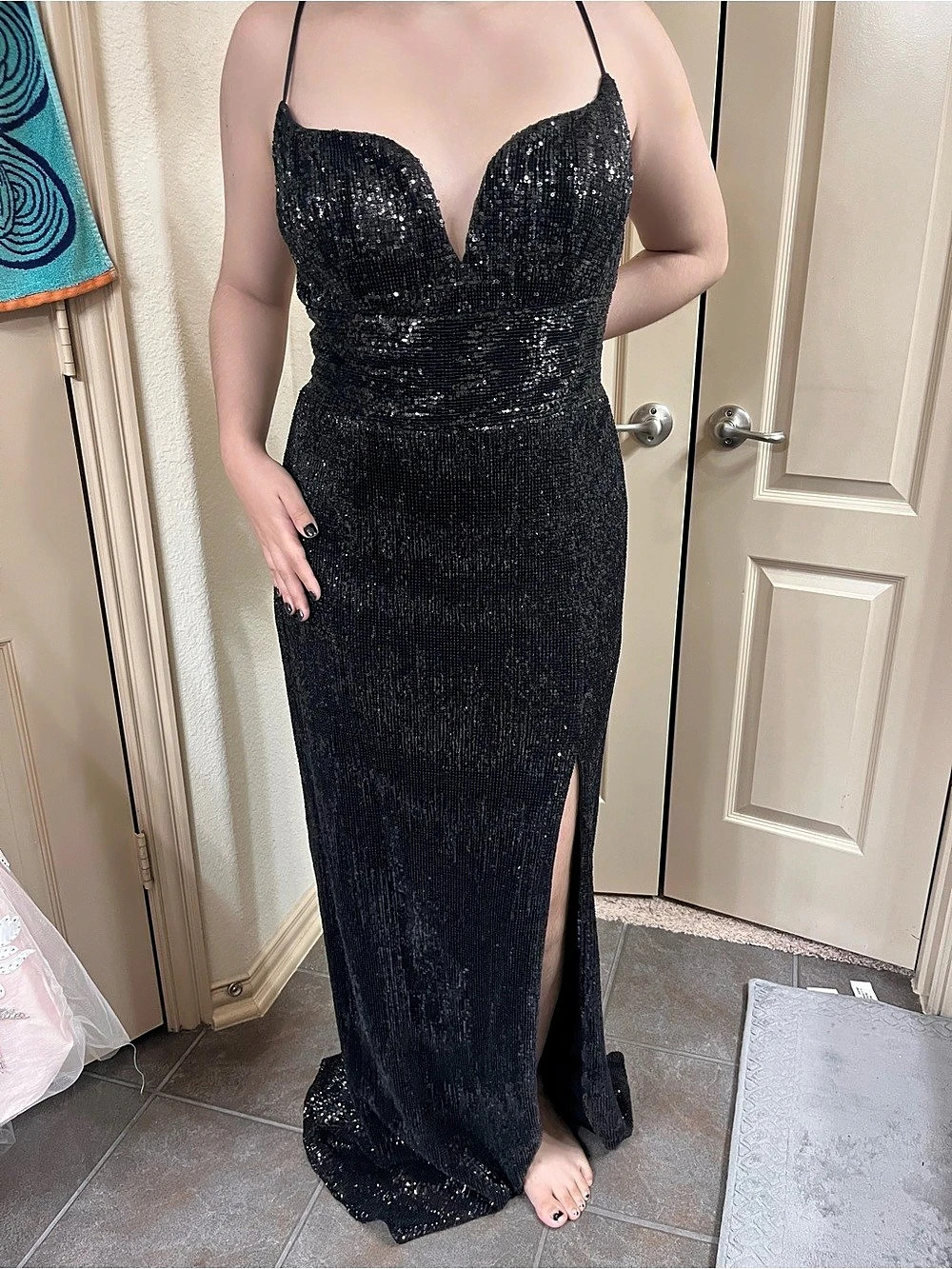 Cinderella Couture-Sequin Maxi Dress in Black-Size XL-Like New
